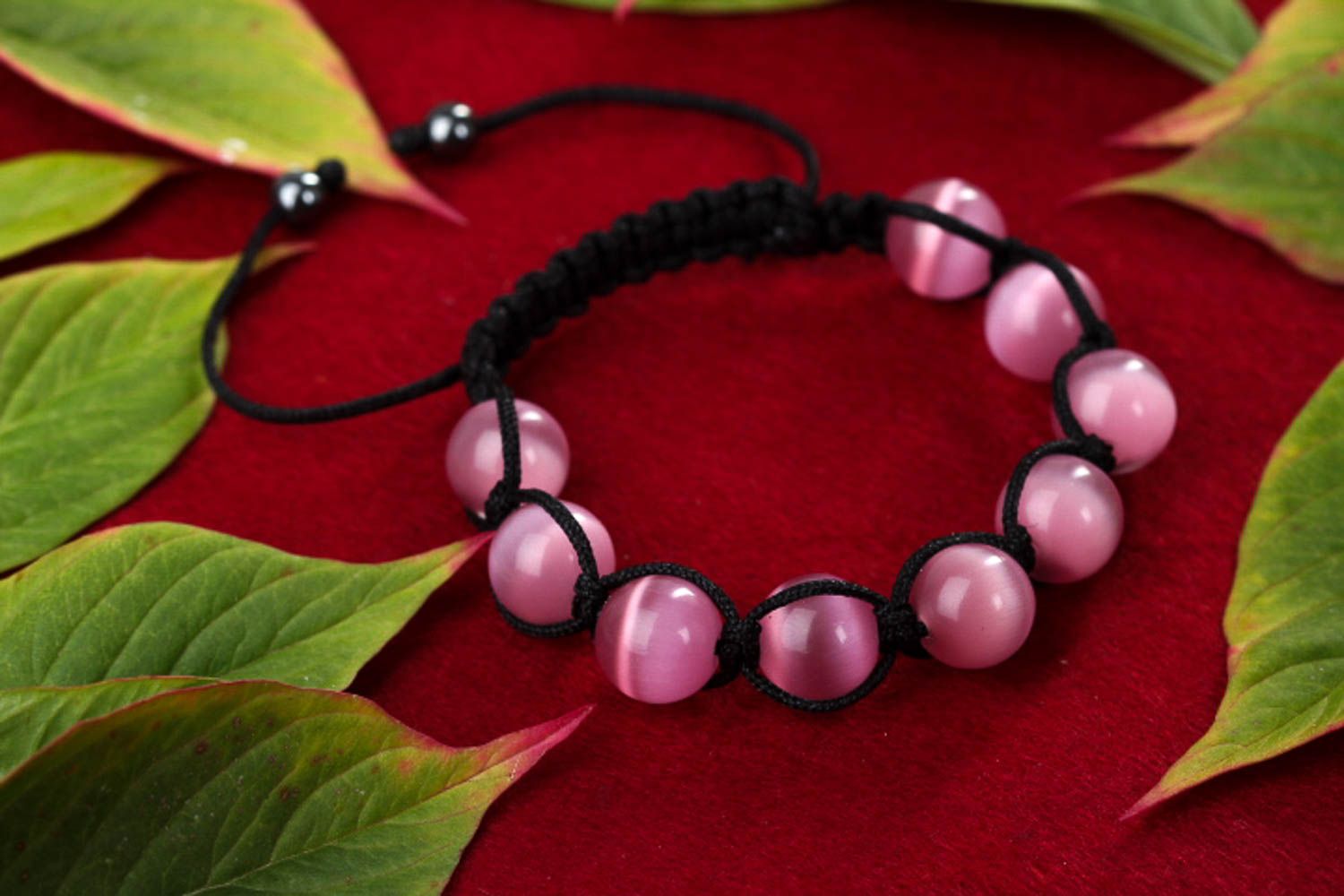 Handmade cat's eye stone bracelet fashion jewelry pink stone jewelry for girls photo 1