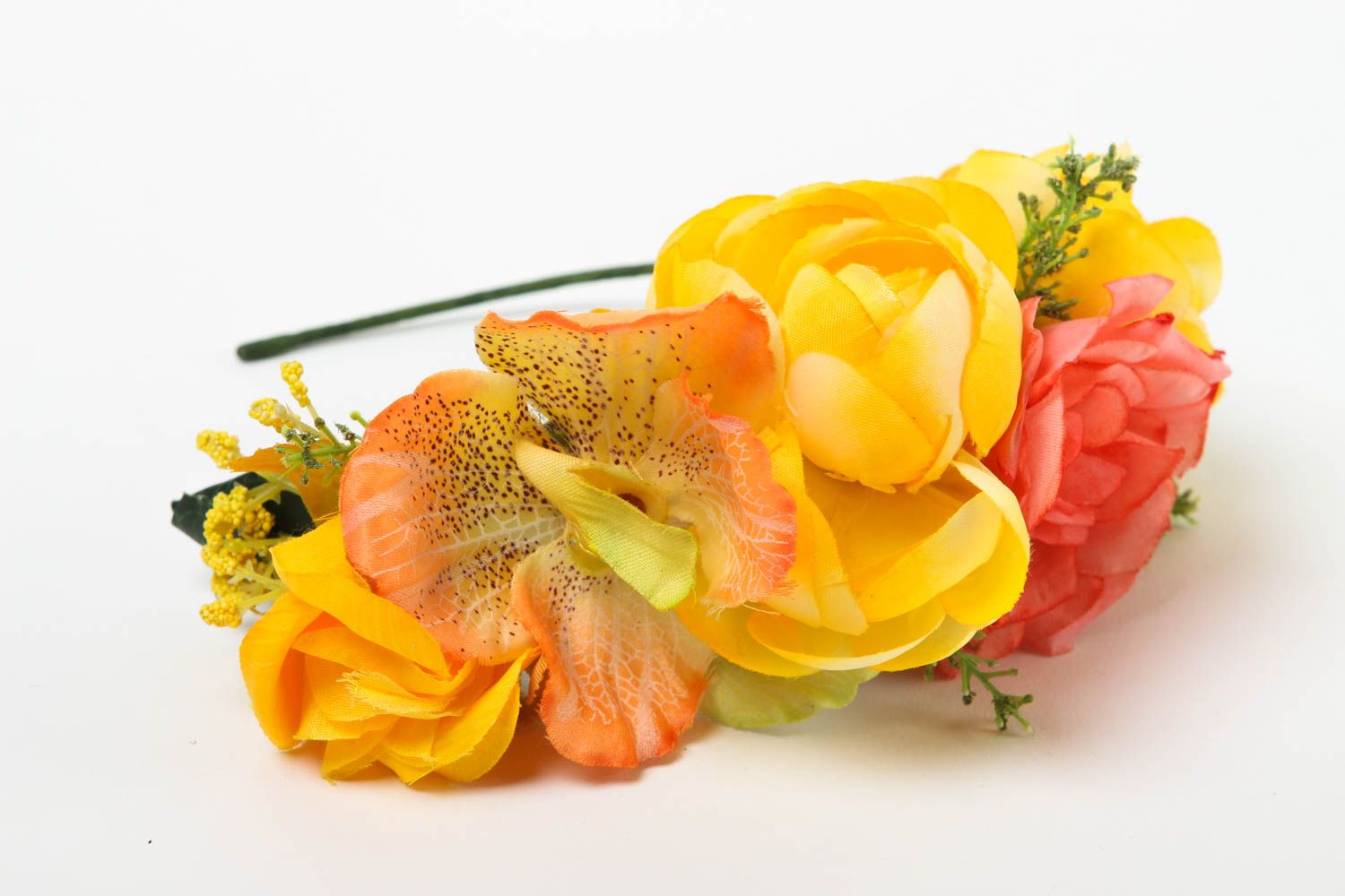 Serre-tête fleurs jaunes Bijou fait main fin cadeau Accessoire cheveux photo 3