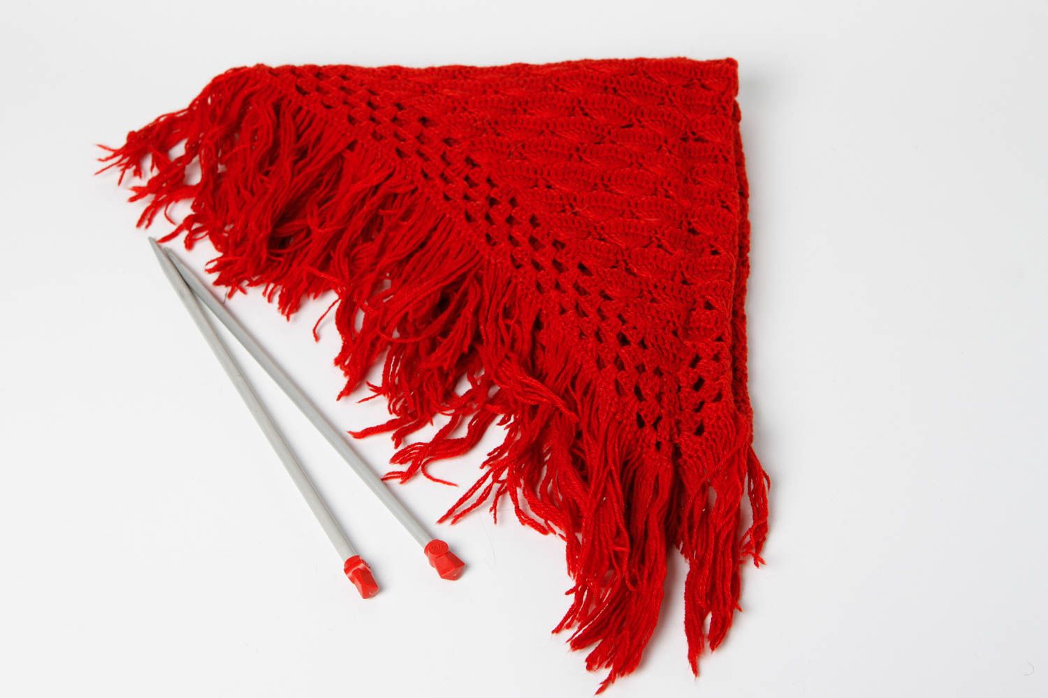 Вязаная шаль ручной работы женская накидка красный шейный платок теплый зимний фото 1