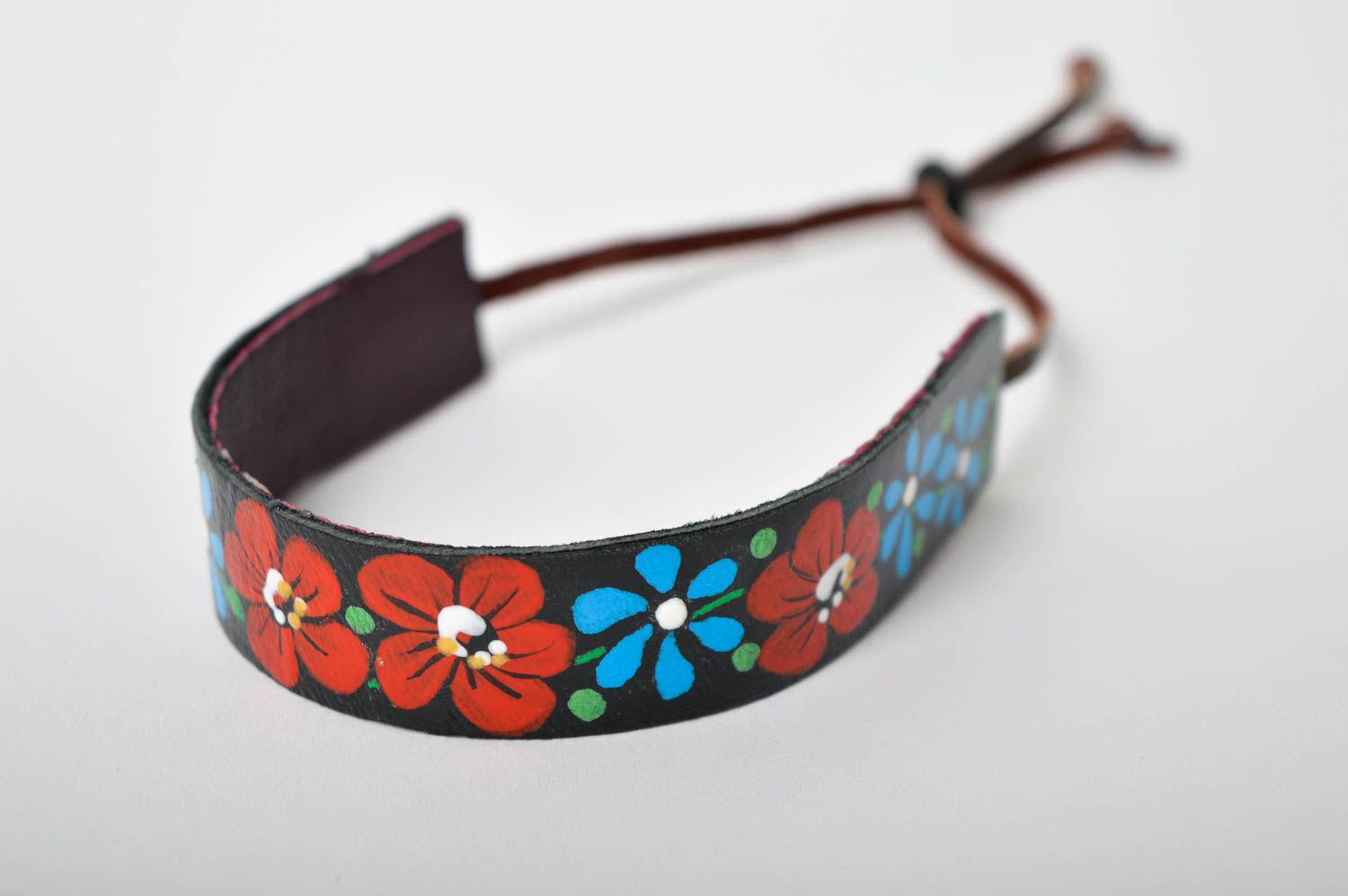 Pulsera artesanal de piel con flores accesorio para mujer regalo original foto 2