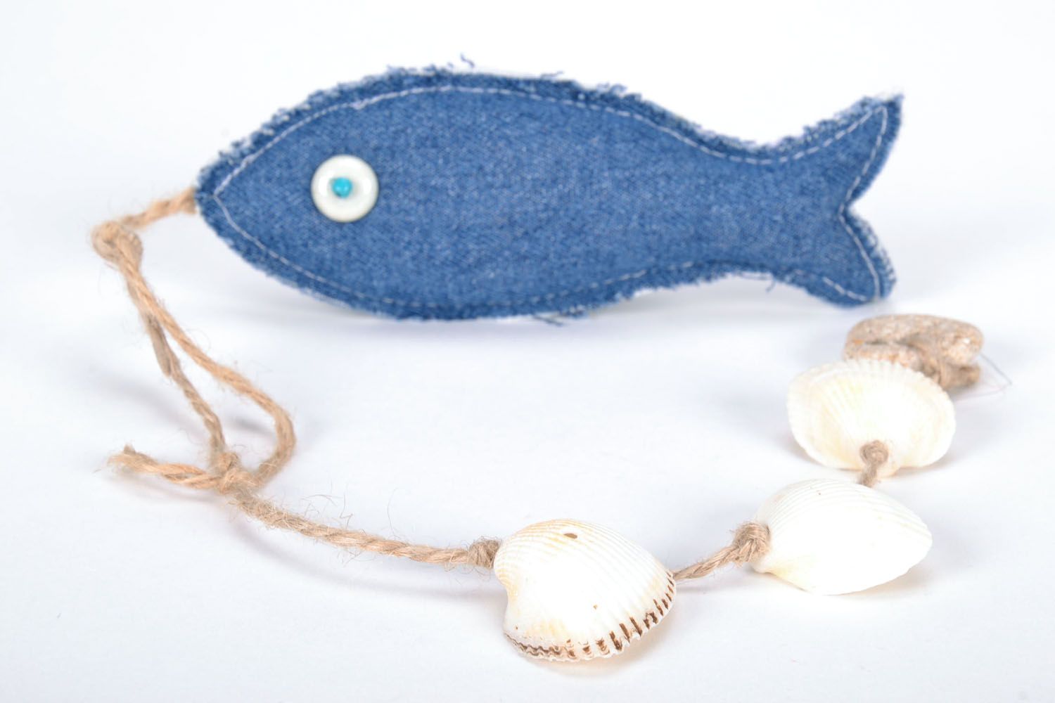 Suspension décorative poisson en jean faite main  photo 3