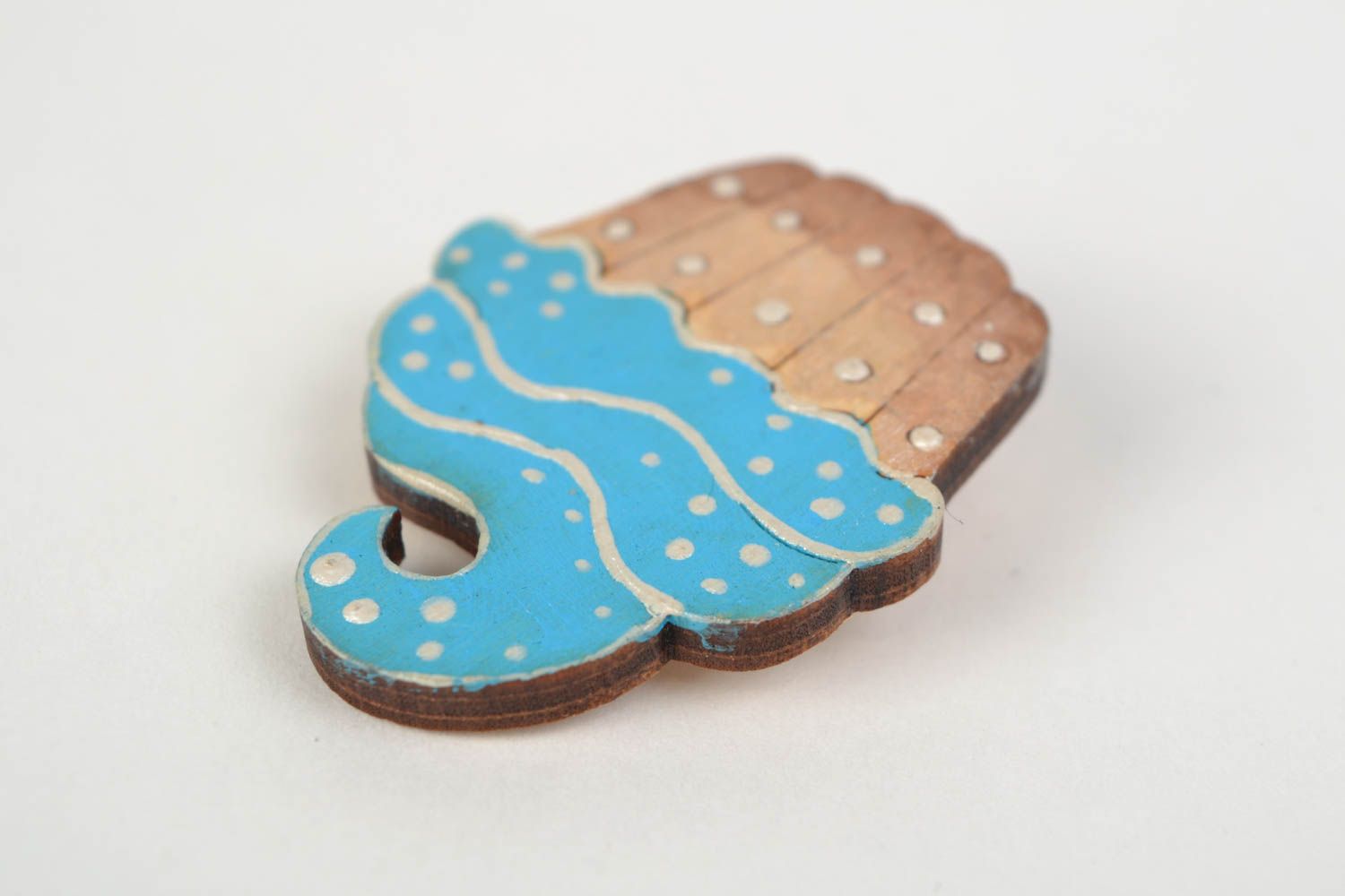 Handmade lovely wooden brooch with acrylic painting cute Cake present for girl photo 5