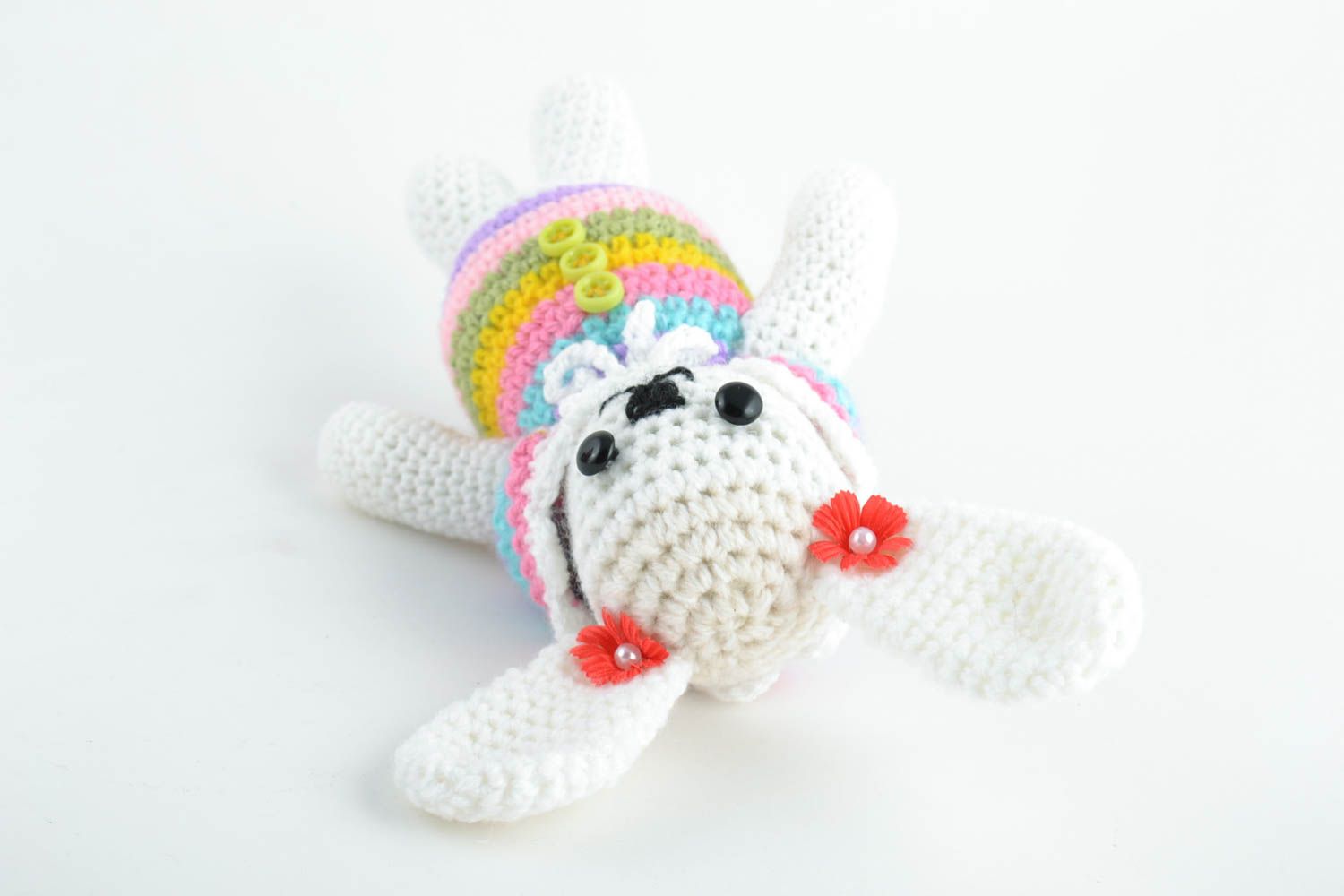 Handmade designer soft toy crocheted of woolen and semi woolen threads Rabbit photo 5