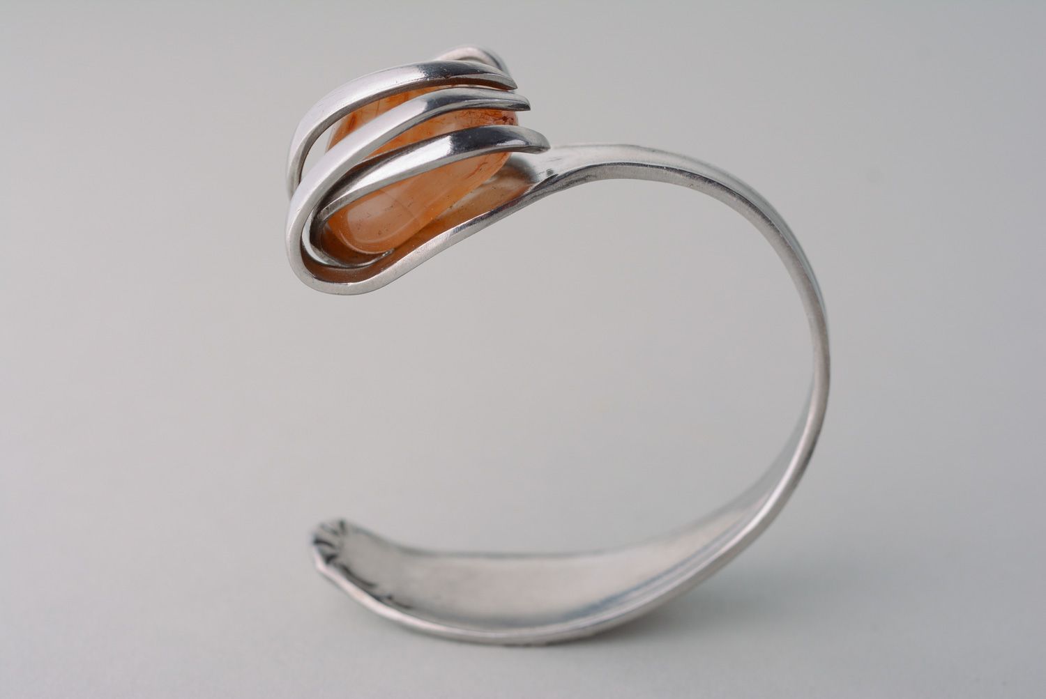 Handmade metal fork bracelet with stone photo 5