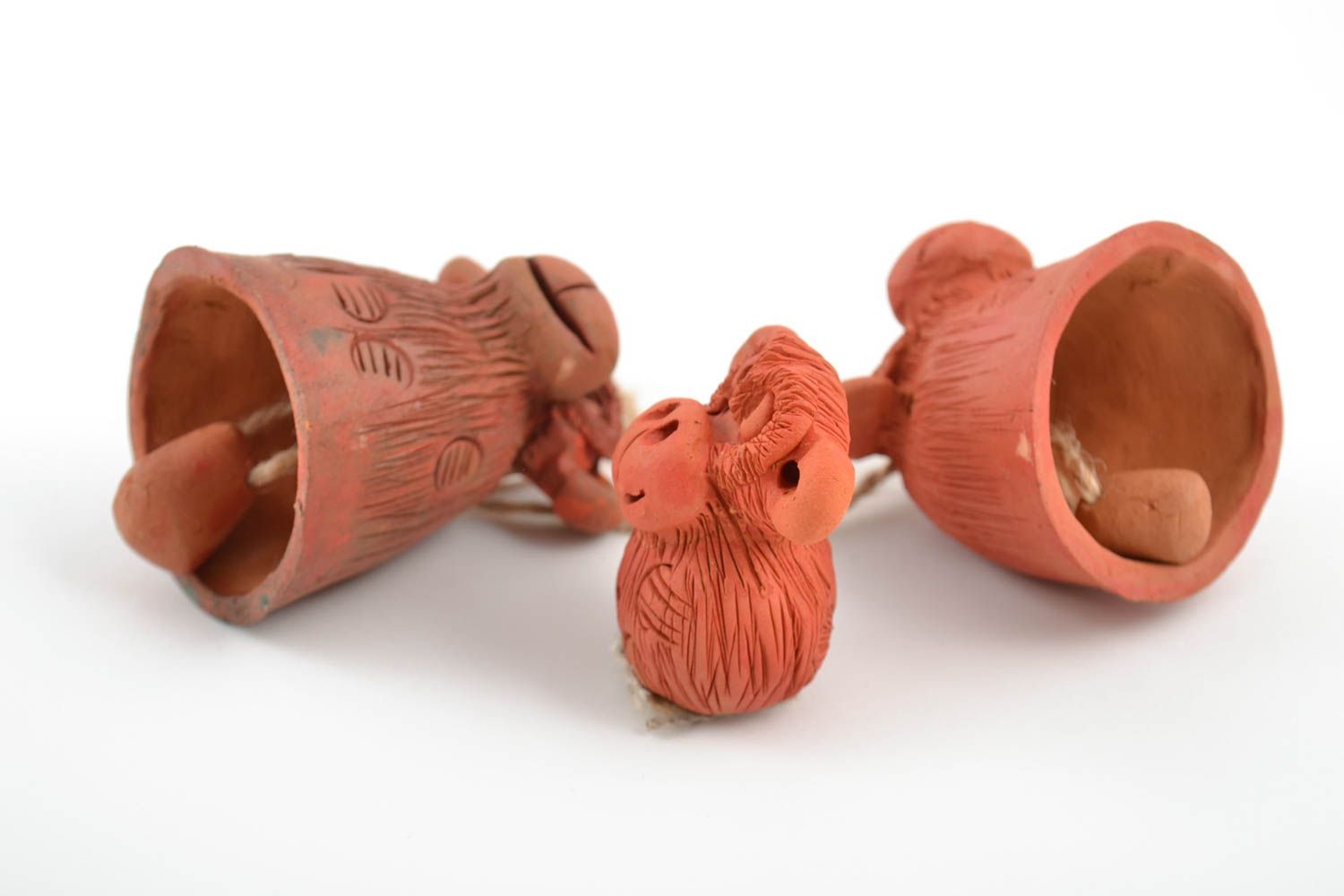 Keramik Glocken Set 2 Stück und keramische Statuette Affen für Dekor handmade foto 4