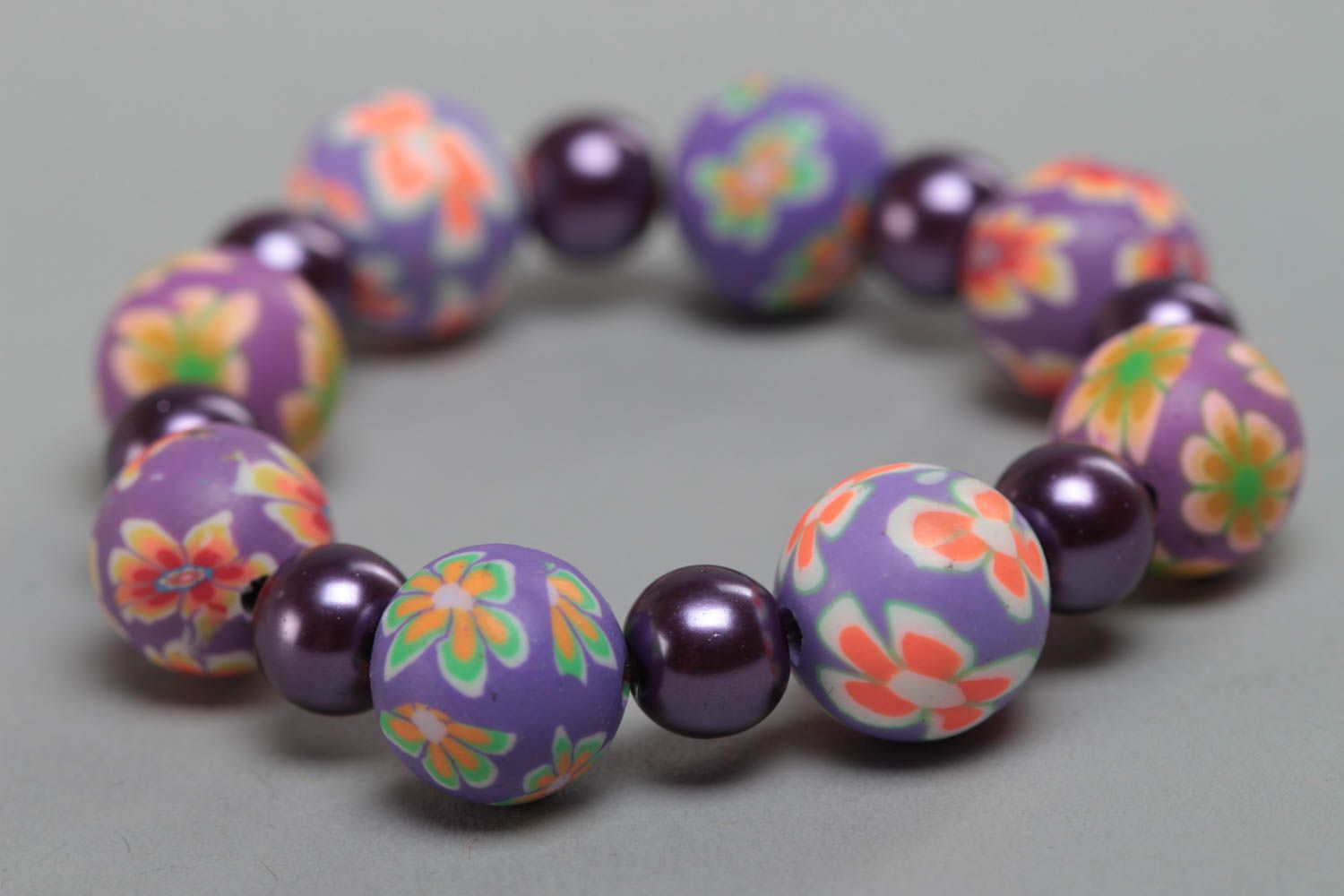 Stretchy handmade ball beads with flowers painting bracelet for girl photo 4