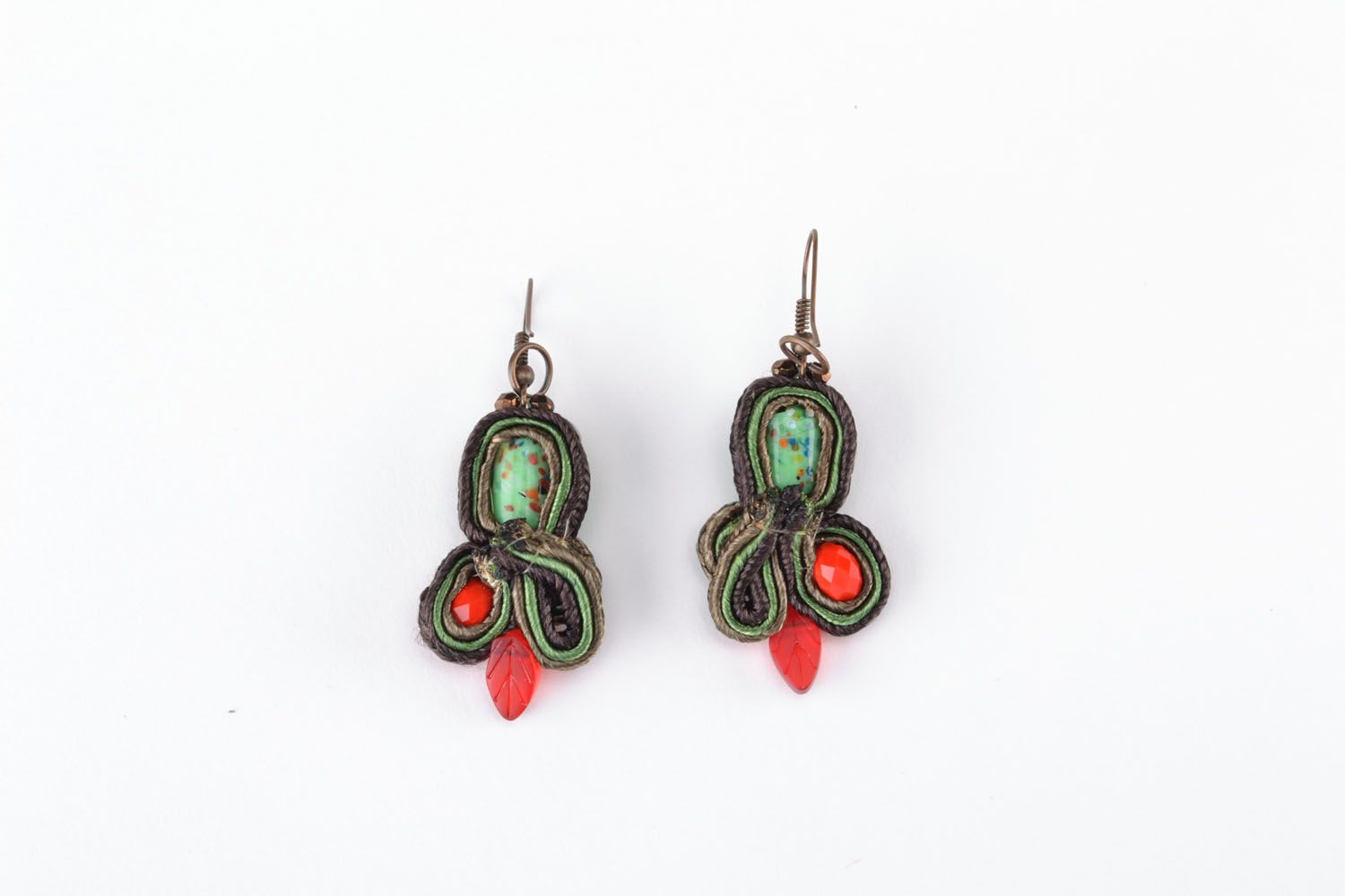 Earrings with coral and nephrite photo 3