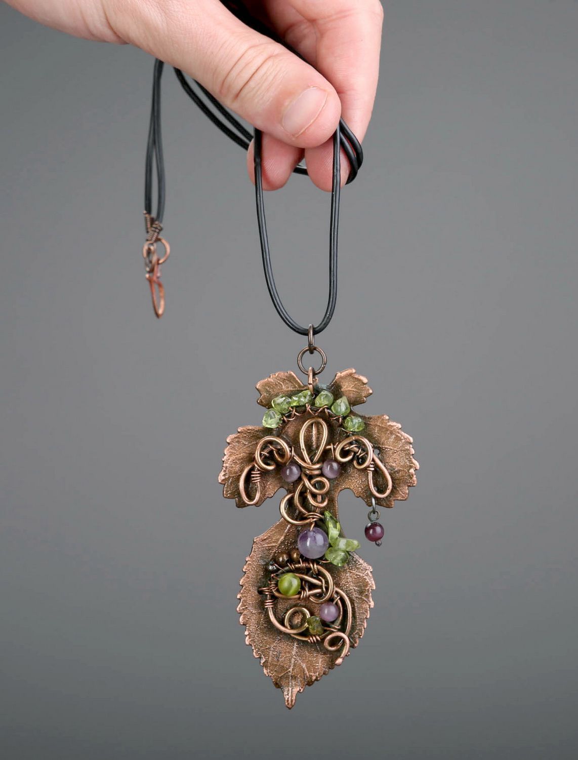 Pendant with natural stones Yggdrasil's Leaf photo 5