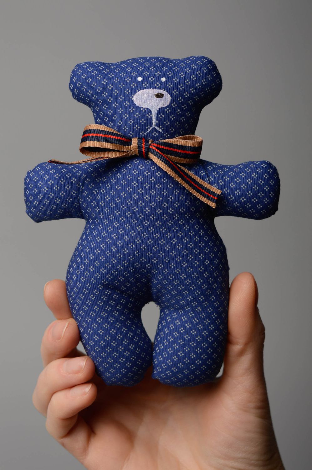 Hand sewn soft fabric toy Blue Soft Bear photo 4