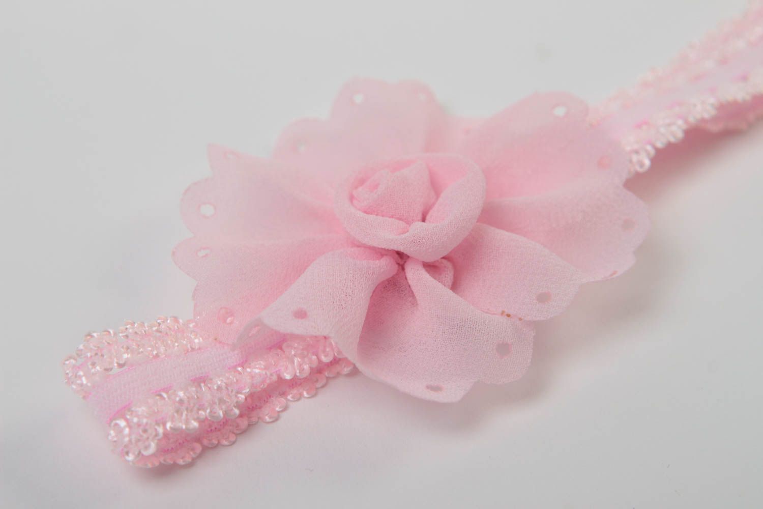 Rosa Haarband mit Blume handgemachter Schmuck Haar Accessoire für Baby zart foto 3