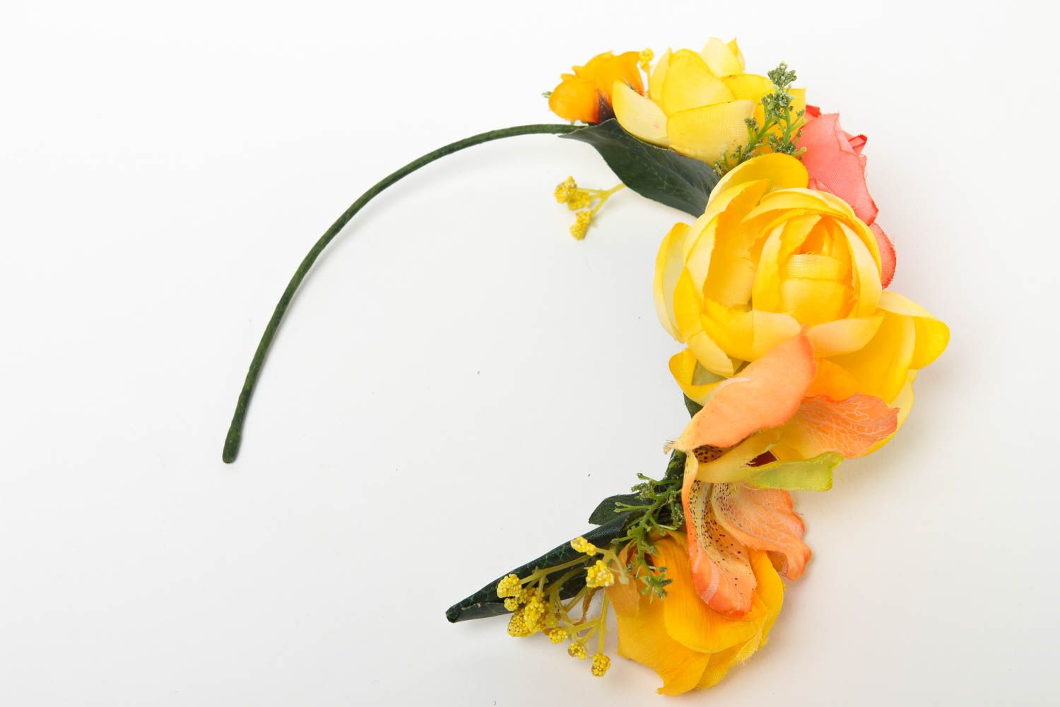 Serre-tête fleurs jaunes Bijou fait main fin cadeau Accessoire cheveux photo 2