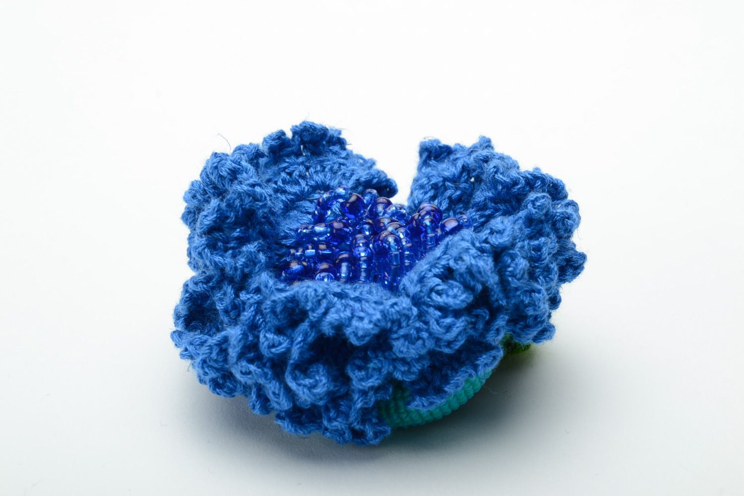 Élastique cheveux fait main avec fleur tricoté au crochet original bleu photo 5