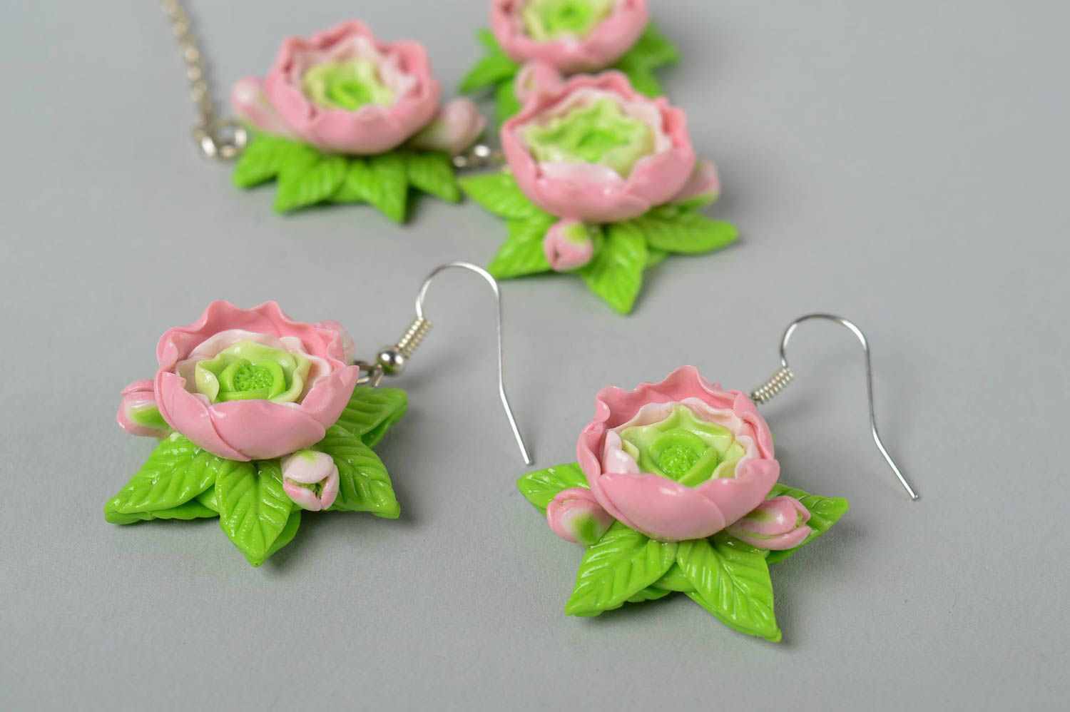 Handmade jewelry set flower necklace wrist bracelet designer earrings gift ideas photo 3