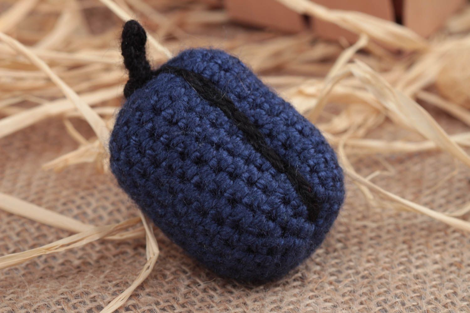 Jouet mou fruit tricoté en fils acryliques au crochet fait main bleu Prune photo 1