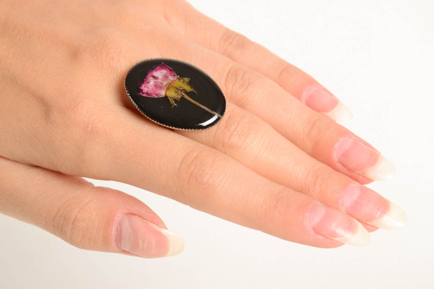 Кольцо ручной работы кольцо из эпоксидной смолы модное кольцо с чайной розой фото 2