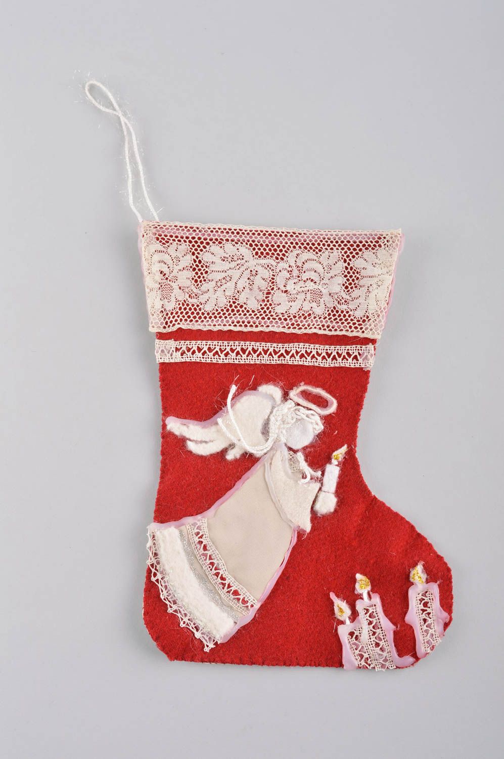 Calcetín de Navidad artesanal elemento decorativo bota navideña con ángel foto 1