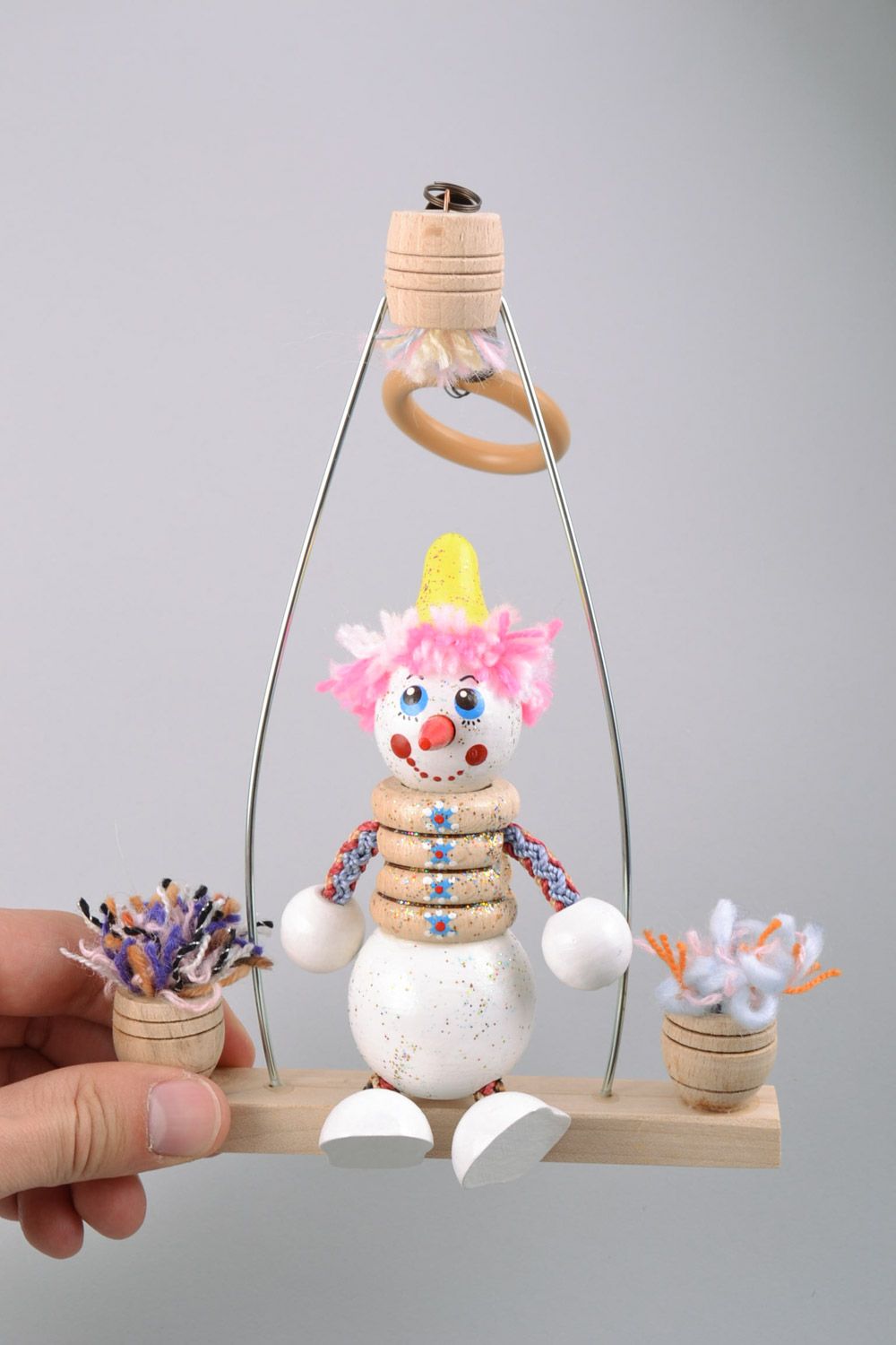 Handmade children's wooden educational toy with spring Snowman photo 2