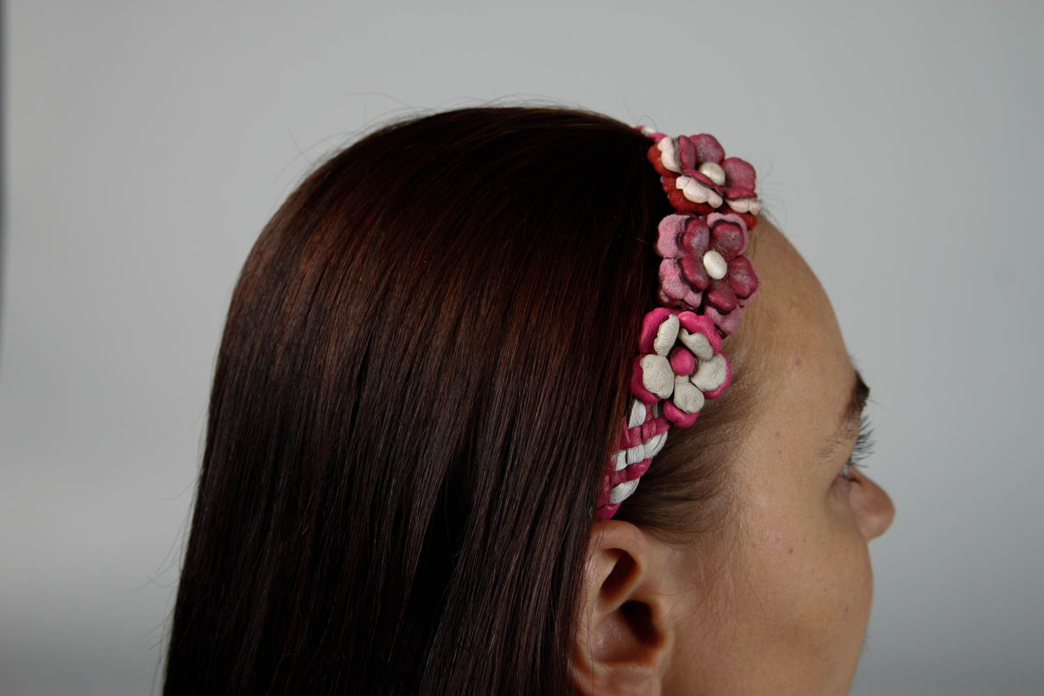 Stylish handmade flower headband leather goods fashion accessories for girls photo 1