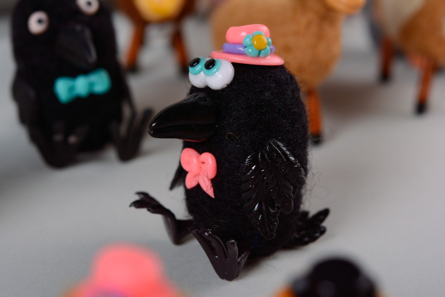 Handmade soft felted wool toy Crow photo 4