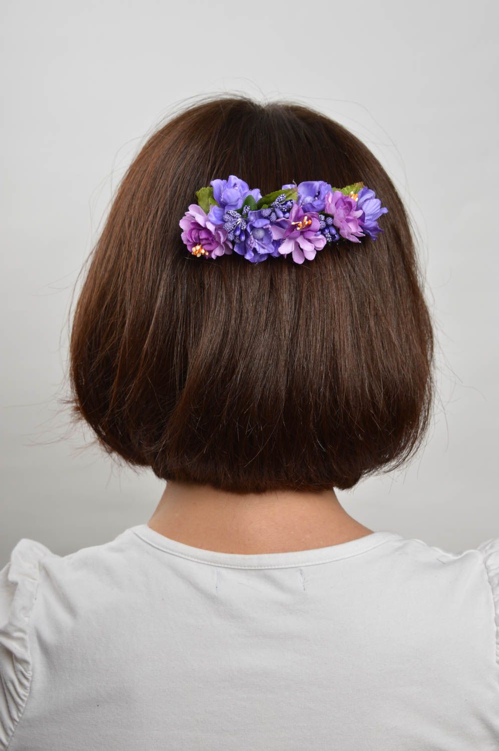 Handmade violetter Blumen Haarkamm Designer Schmuck Haar Accessoire zierlich foto 1