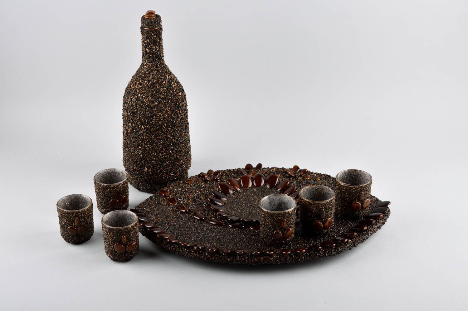 Vajilla artesanal copas para coñac originales botella de vidrio con piedras foto 2