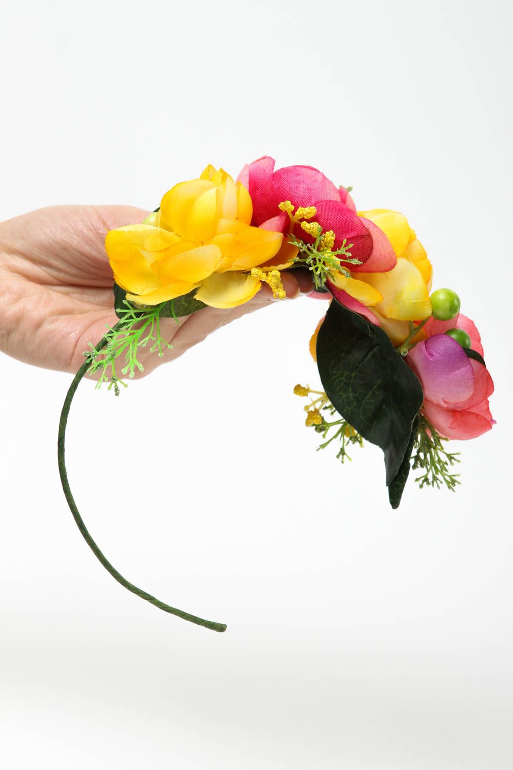 Serre-tête fleurs fait main Accessoire cheveux jaune-rose Cadeau original photo 5