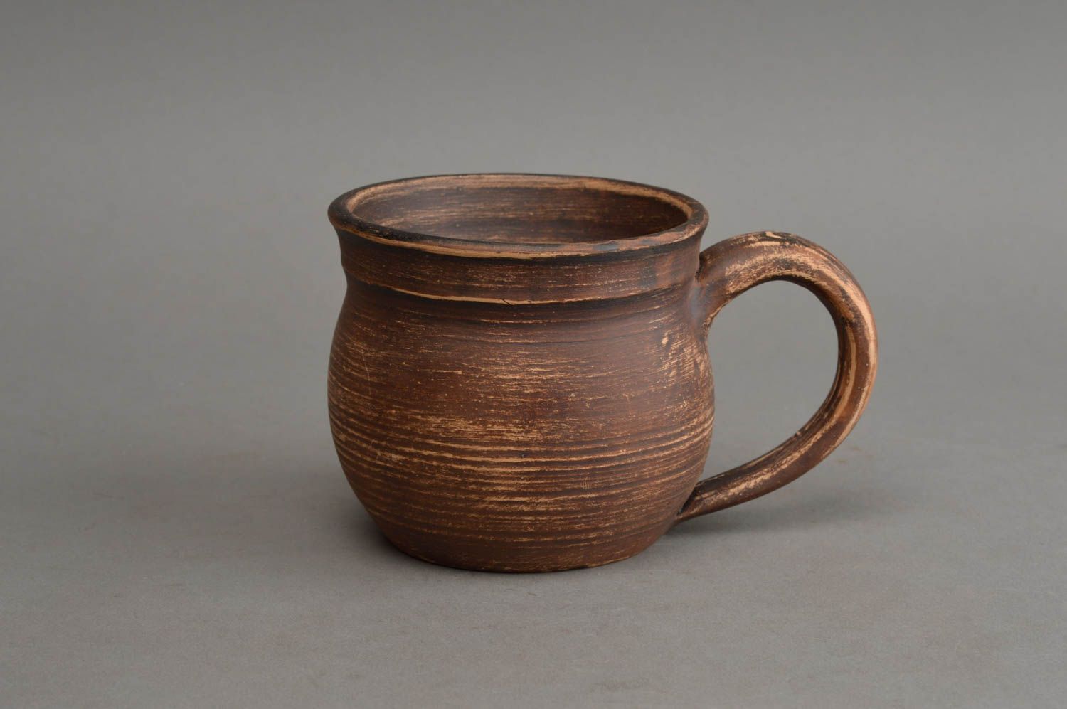 Brown 8 oz cup red clay rustic style pottery with handle and no pattern photo 2
