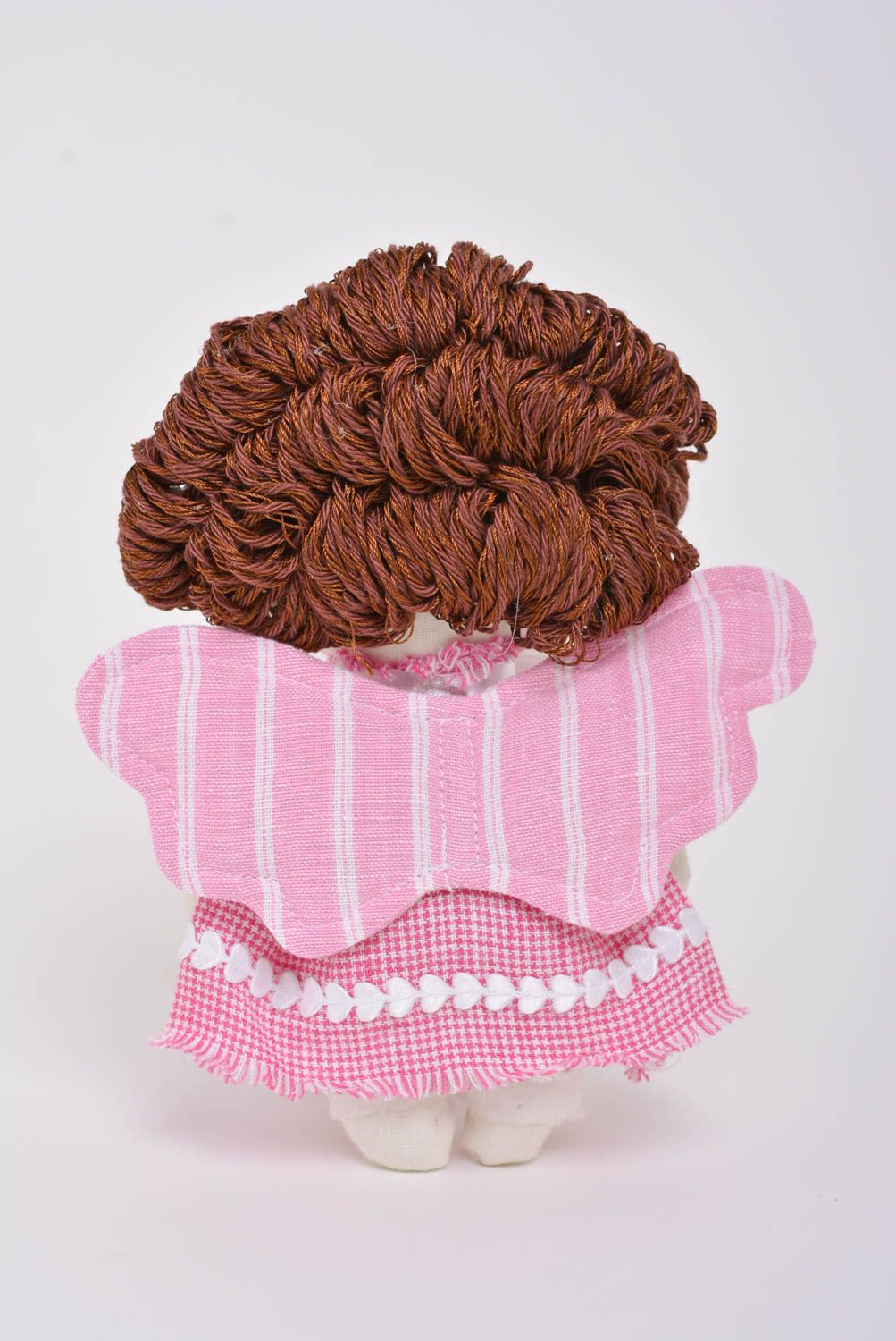 Poupée décorative en tissu de coton faite main originale Ange en robe rose photo 3