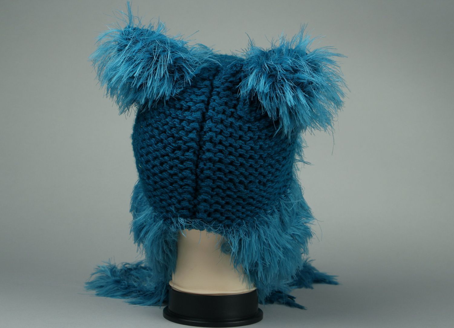 Bonnet chat avec fourrure tricoté à la main   photo 3