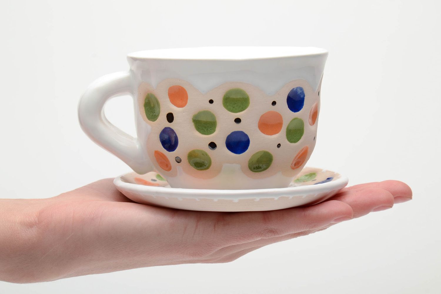 Керамическая чашка ручной работы с блюдцем фото 5