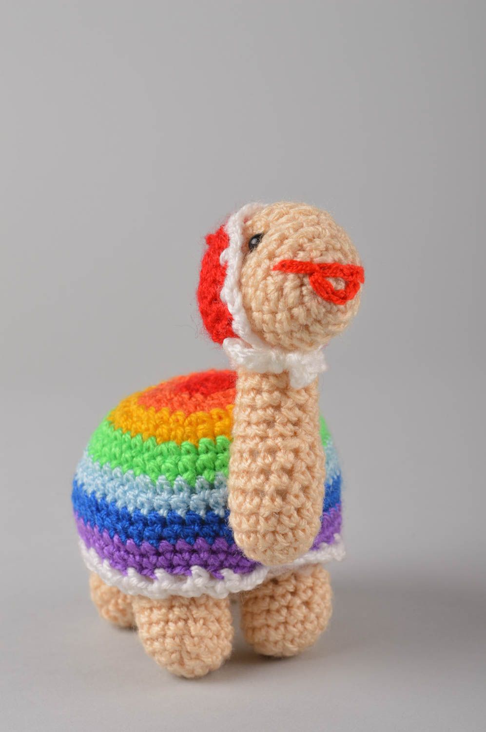 Jouet tortue Peluche faite main tricotée au crochet multicolore Cadeau enfant photo 4