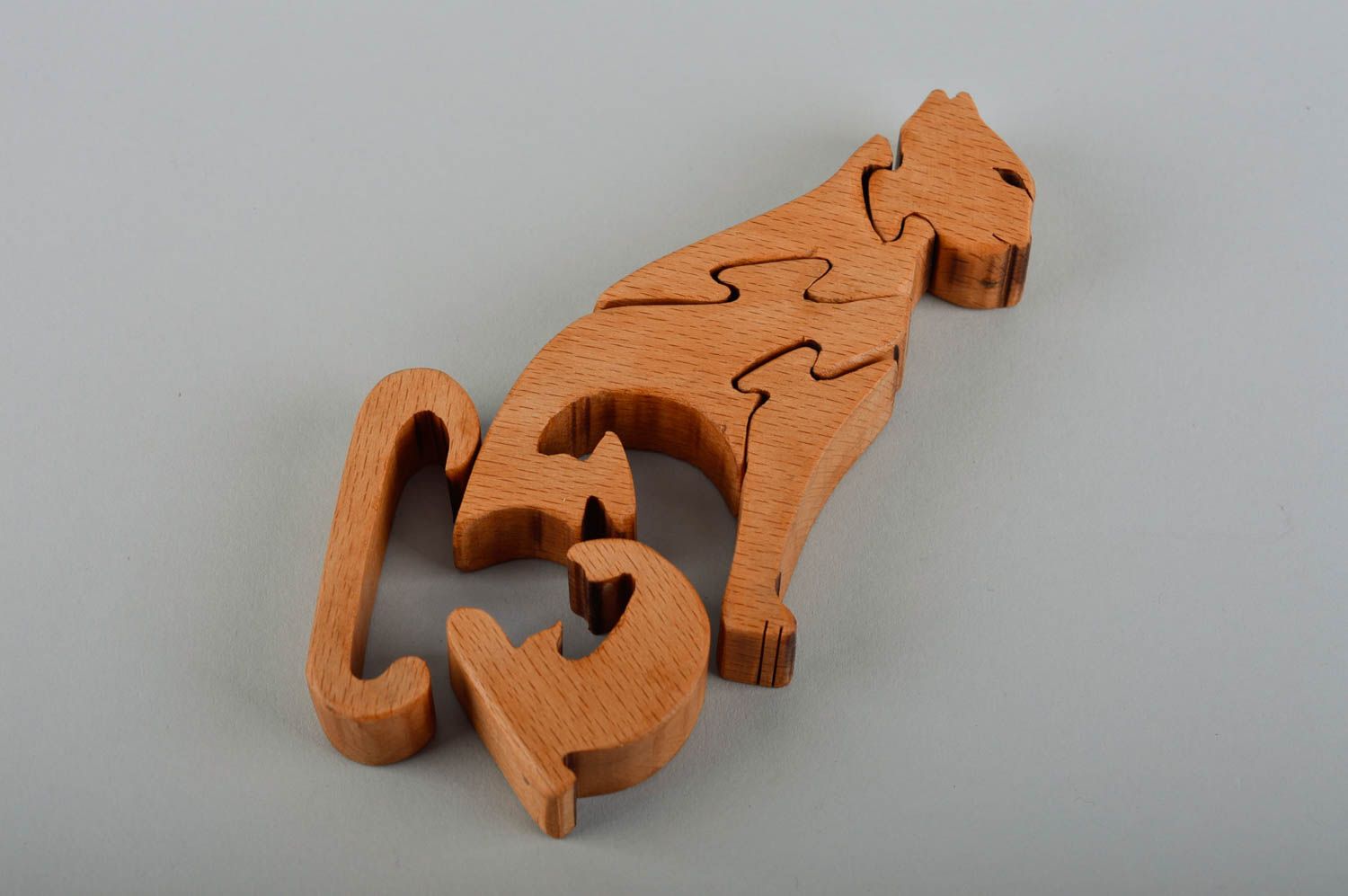 Rompecabeza de madera artesanal pasatiempo original juguete infantil gato foto 5