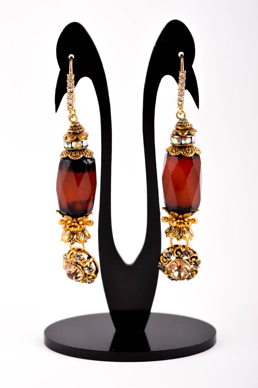 Boucles d'oreilles quartz Bijou fait main marron design Accessoire femme photo 2