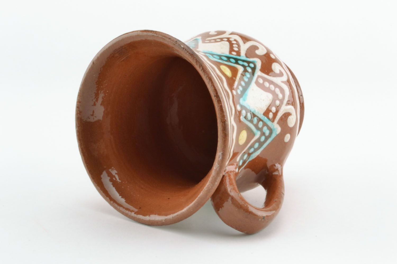 Medium size 6 oz glazed eco-style clay cup coffee with handle photo 3
