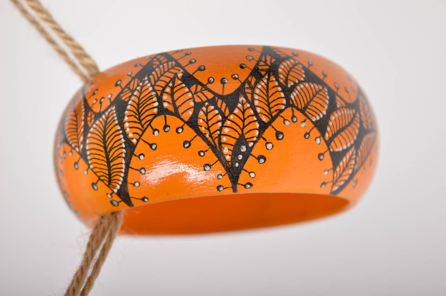 Браслет с росписью ручной работы браслет на руку украшение из дерева оранжевый фото 6