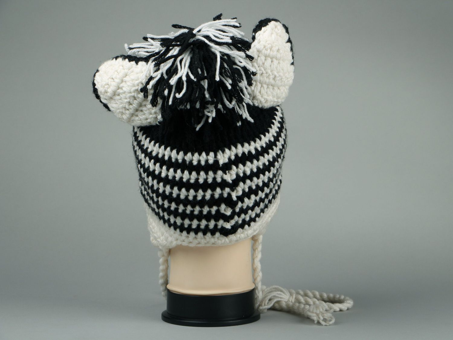 Bonnet hiver tricoté Zèbre fait main photo 3