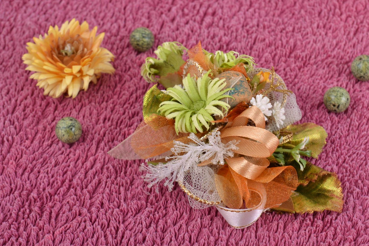 Handmade artificial flowers for DIY brooch or hair clip in pastel color shades photo 1