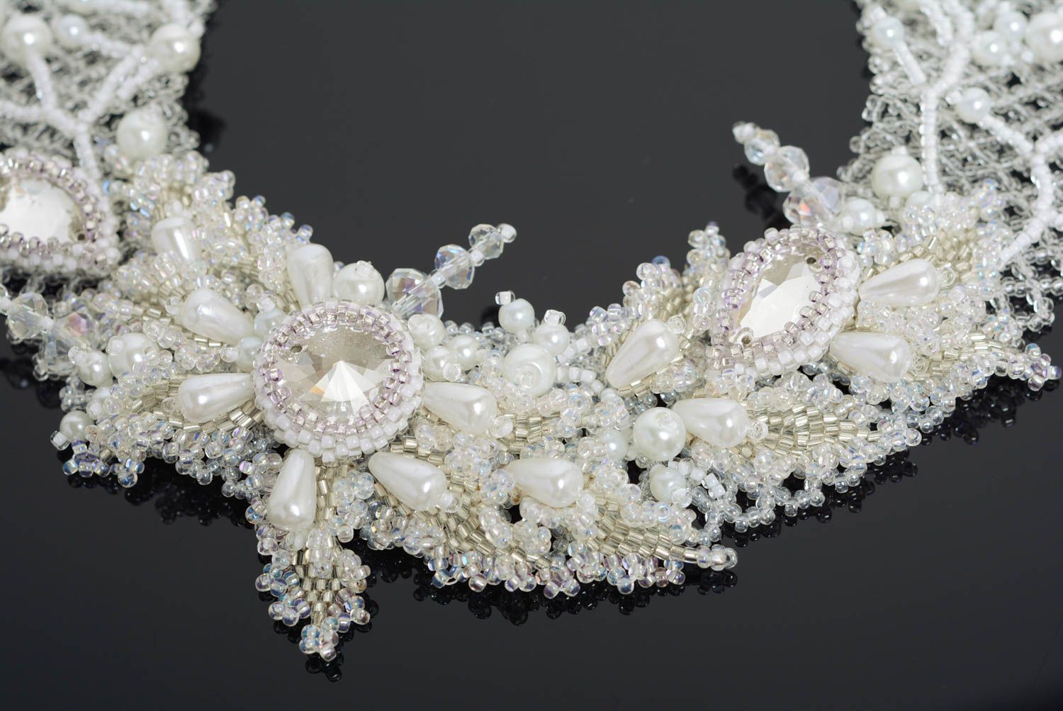 Beaded necklace handmade designer white wedding jewelry fancy accessory photo 2