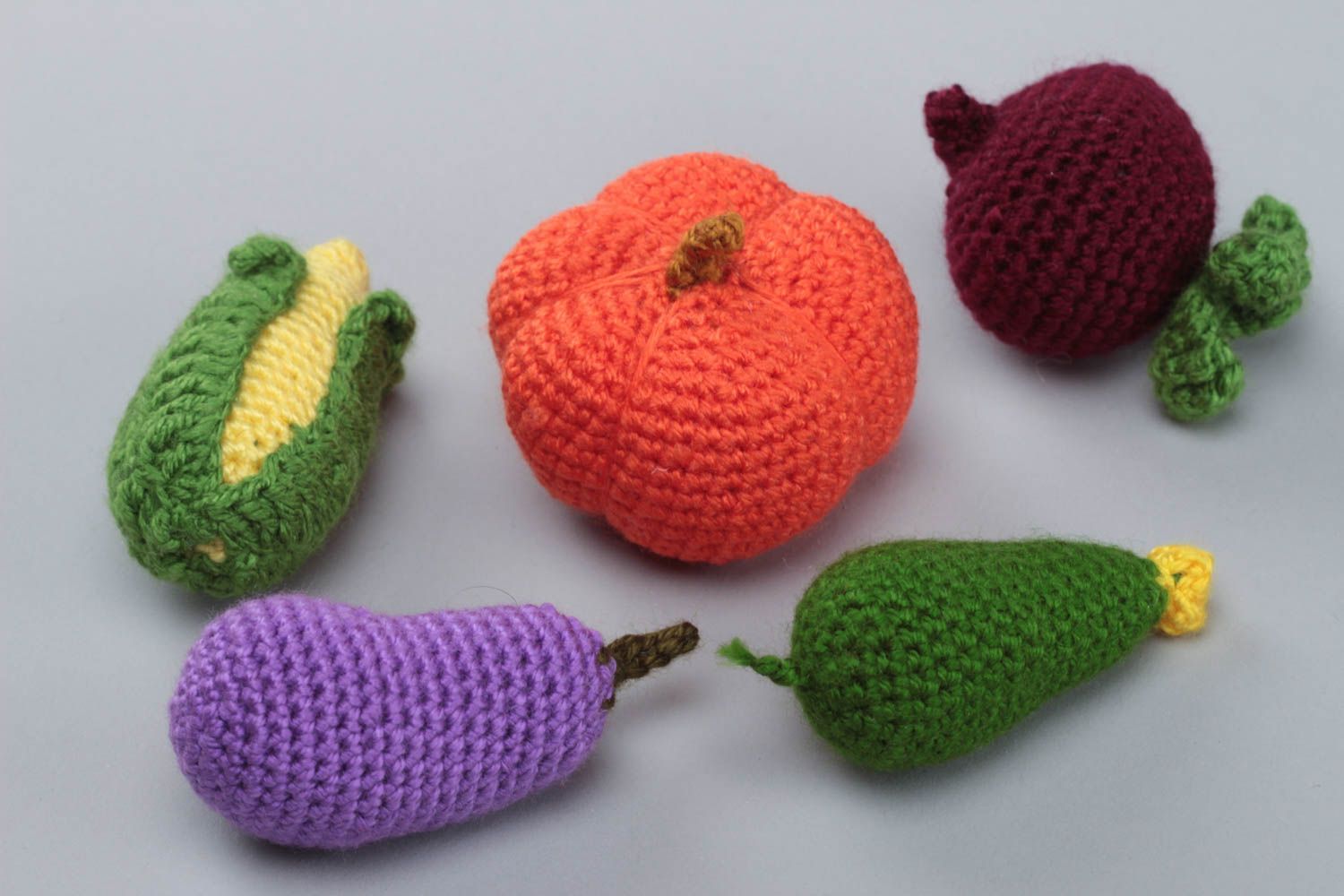 Set of 5 handmade acrylic crochet colorful soft toys vegetables for kids and decor photo 2