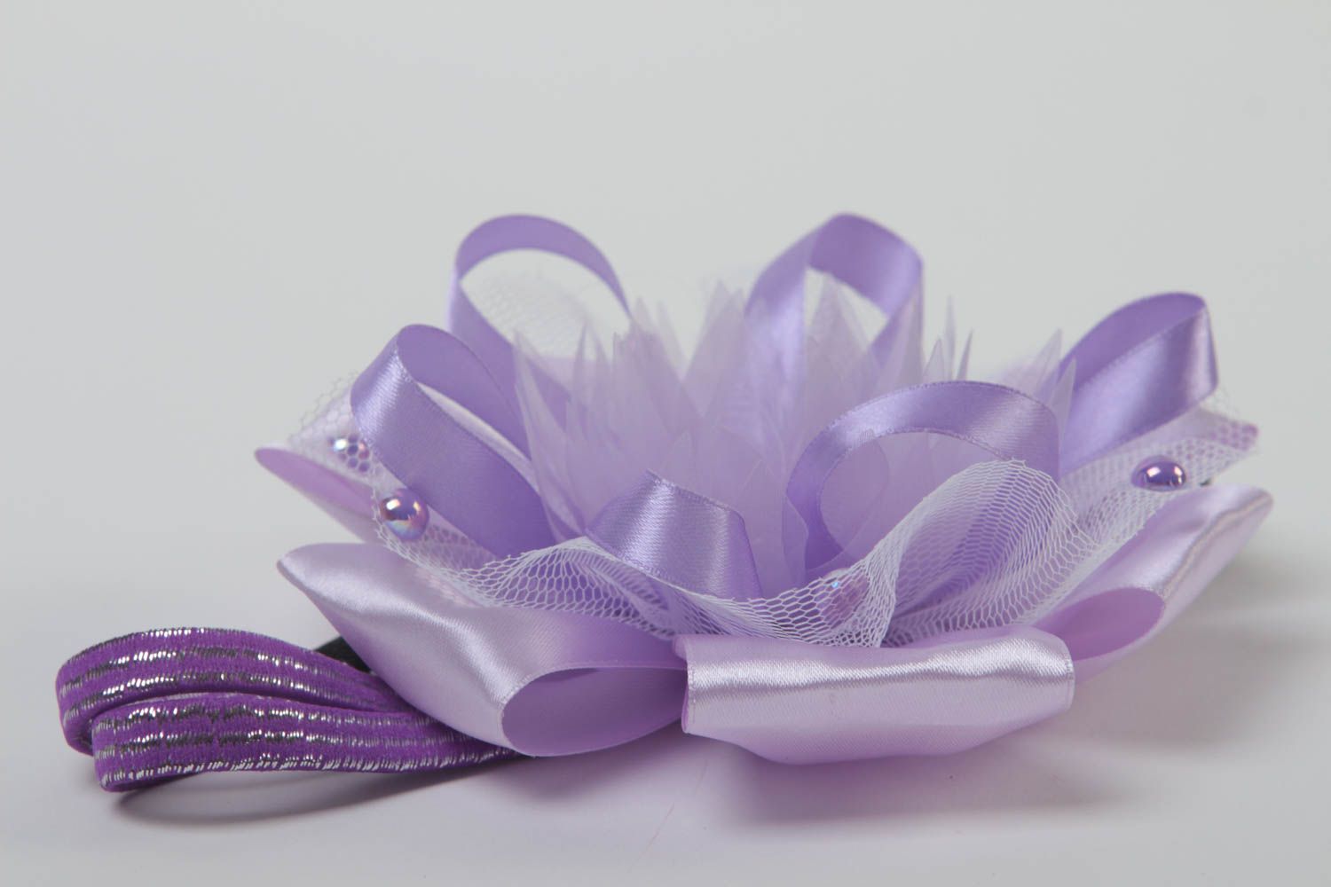 Banda para el cabello artesanal regalo para niñas adorno para el pelo color lila foto 3