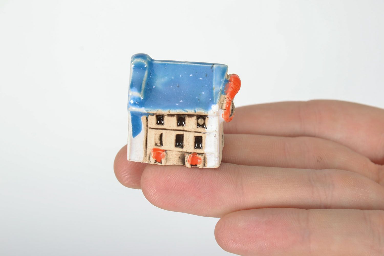 Maisonnette miniature céramique décorative faite main souvenir en argile Café photo 2