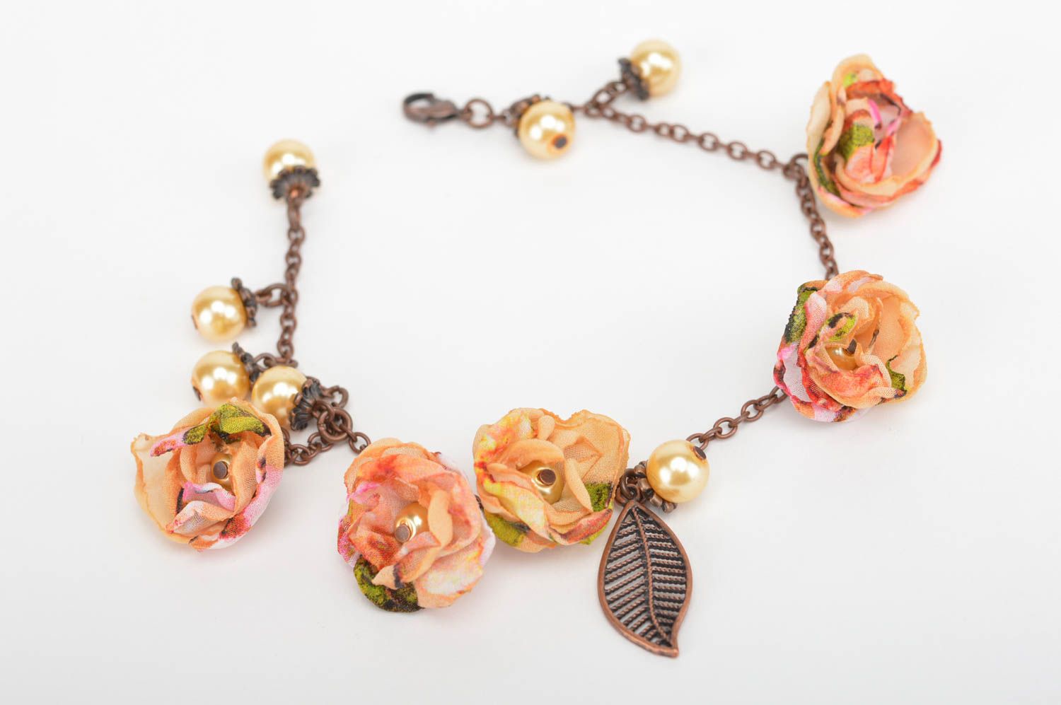 Handmade beautiful bracelet accessory with flowers cute chiffon jewelry photo 3