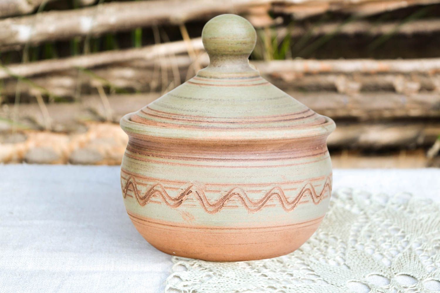 Handmade ceramic salt cellar beautiful ethnic kitchenware stylish present photo 1