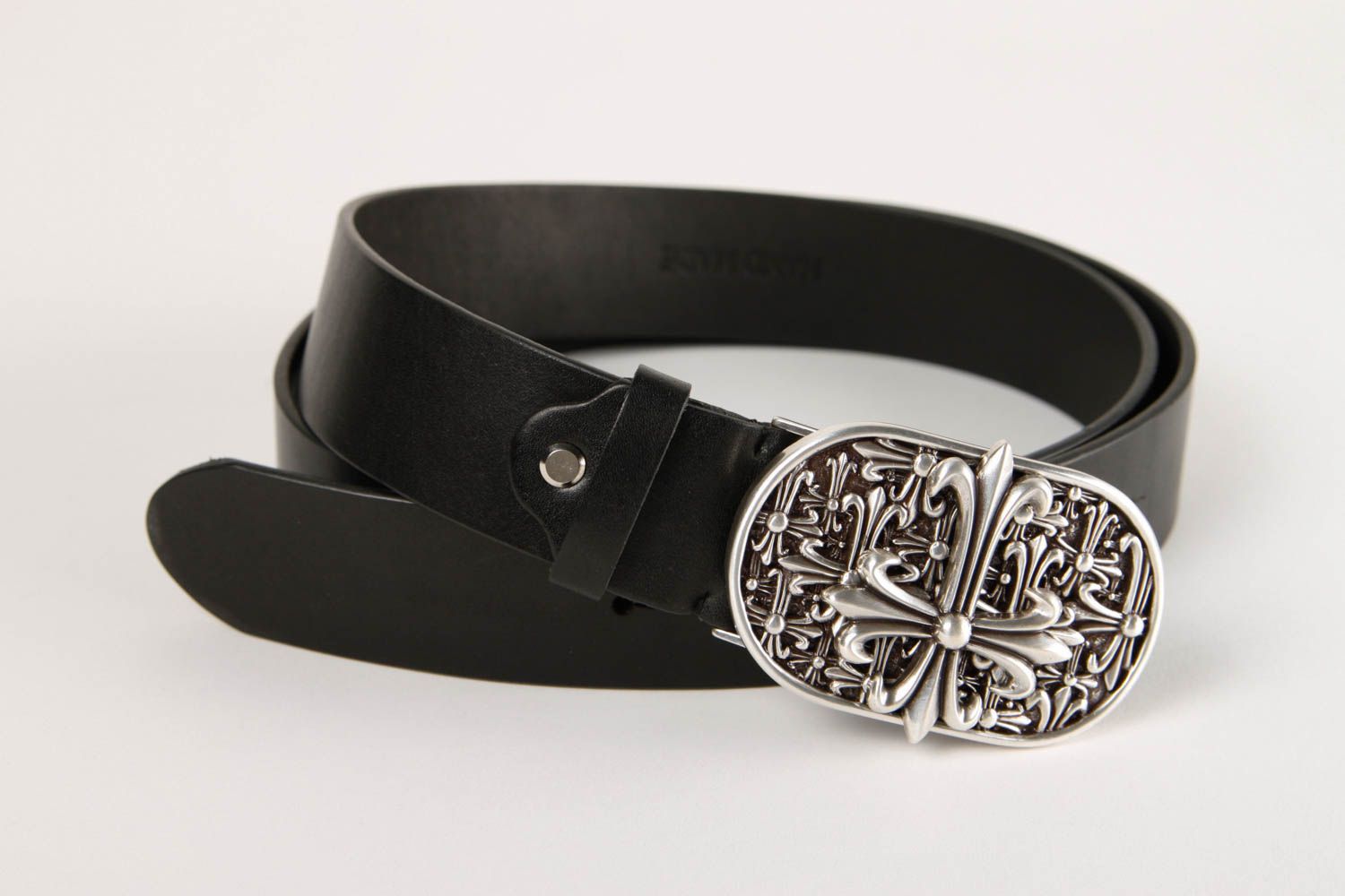 Cinturón de cuero natural negro rtesanal ropa masculina accesorio de moda foto 3
