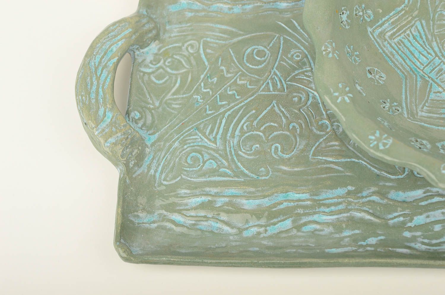 Geschirr Set handmade Keramik Tablett originell Deko Tablett Keramik Teller foto 4
