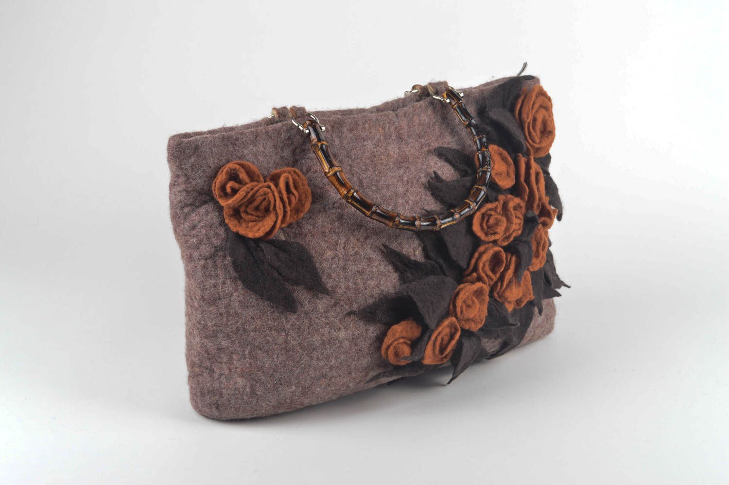 Women handbag designer felted bag with roses stylish handmade bag for ladies photo 5