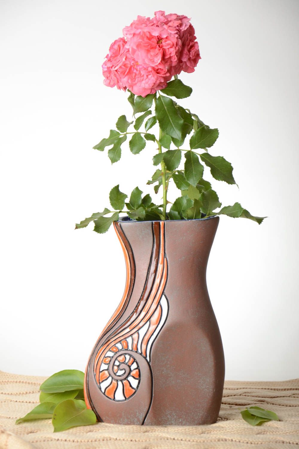 Vase céramique fait main Vase original marron design Déco maison 1,2 l photo 1