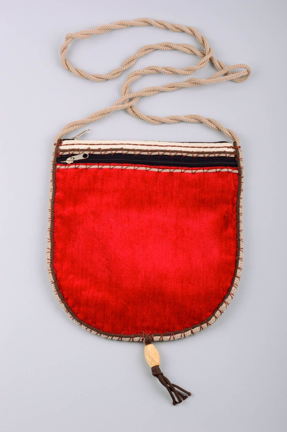 Женская сумка из ткани ручной работы с длинной ручкой и внешним карманом фото 2