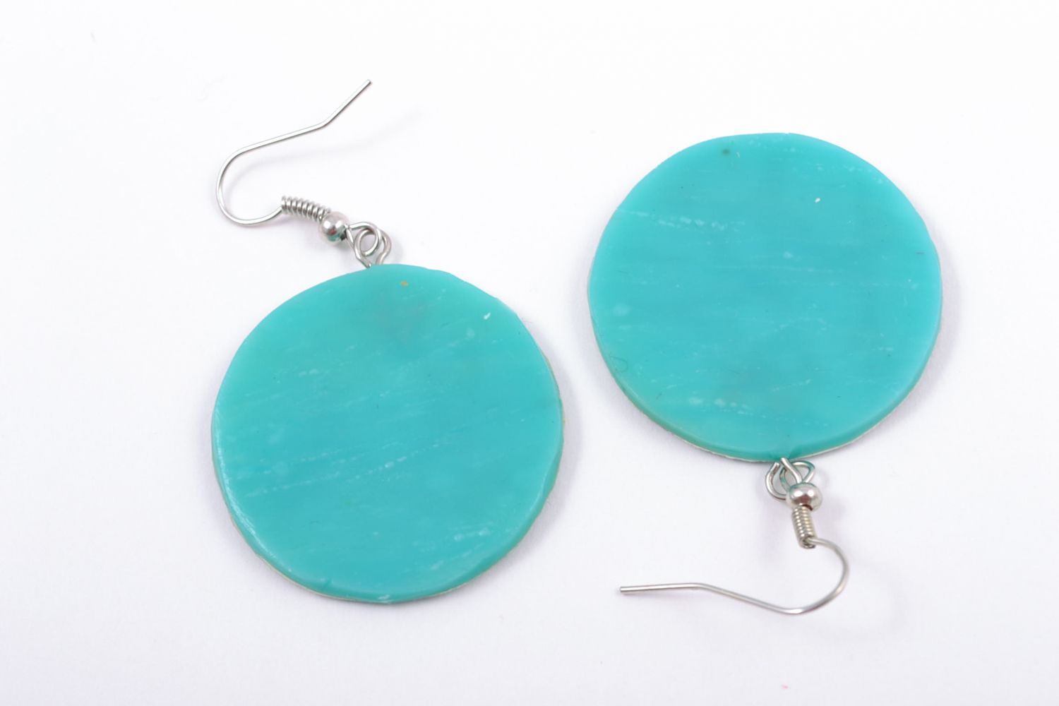 Blue round polymer clay earrings photo 4