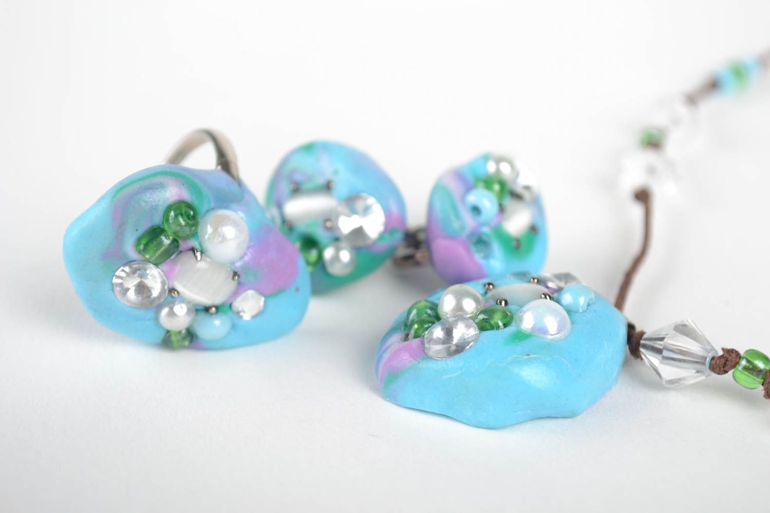 Jewelry set handcrafted jewelry dangling earrings fashion rings polymer clay photo 3